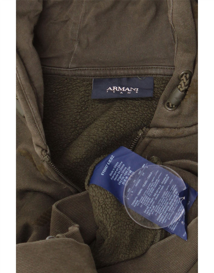 Armani Jeans Мужской свитер с капюшоном на молнии с графическим рисунком, маленький цвет хаки, хлопок