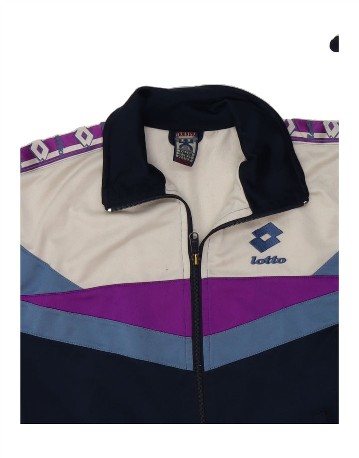 LOTTO Boys Graphic Tracksuit Top Jacket 8-9 Years Navy Blue Colourblock Vintage Lotto and Second-Hand Lotto from Messina Hembry 
