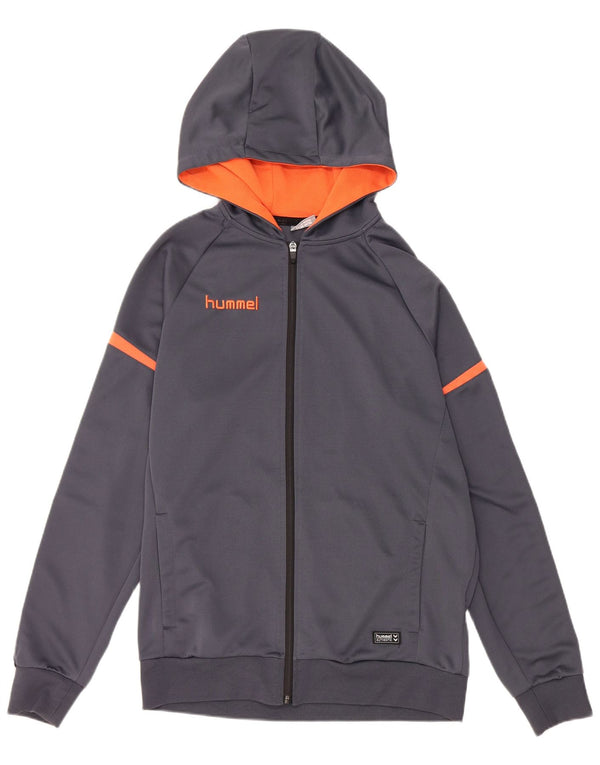 HUMMEL Mens Graphic Zip Hoodie Sweater Large Grey Colourblock Polyester