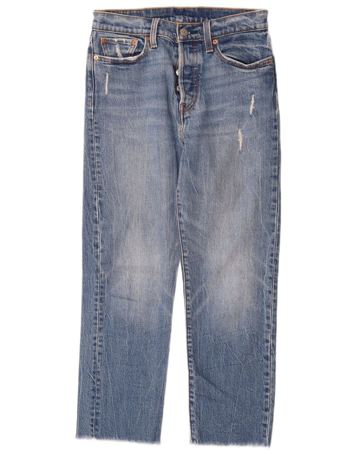 Женские потертые прямые джинсы Levi's W27 L26, синий хлопок