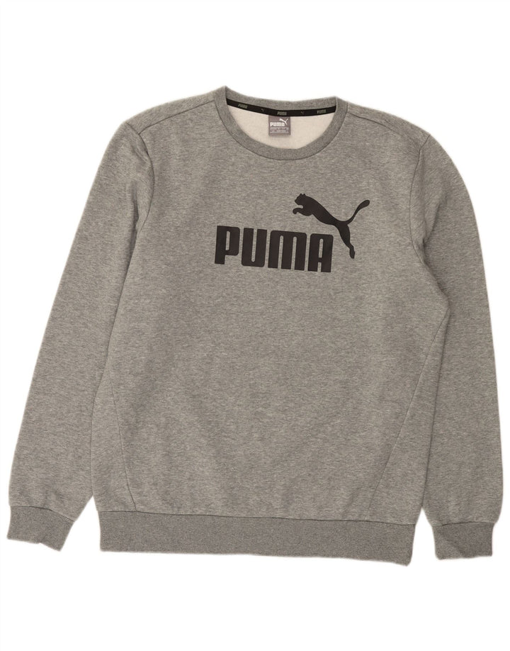Мужской свитшот с рисунком PUMA, большой серый хлопковый джемпер в крапинку