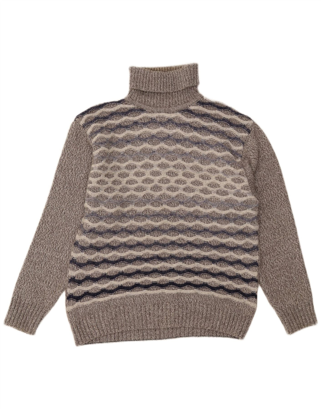 Винтажный мужской джемпер с высоким воротником, большой серый полосатый шерстяной свитер