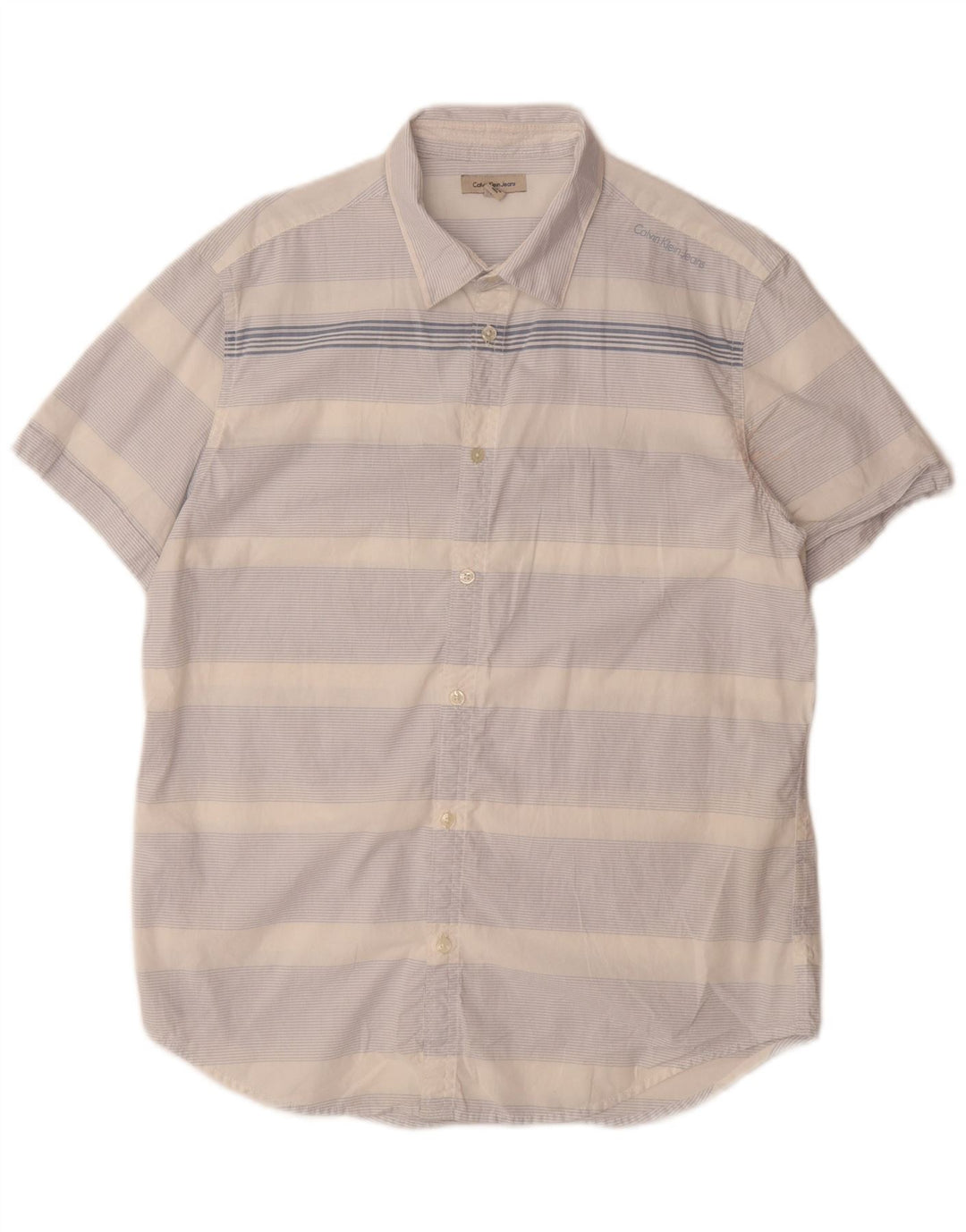 CALVIN KLEIN JEANS Мужская рубашка с коротким рукавом из хлопка средней синей полоски