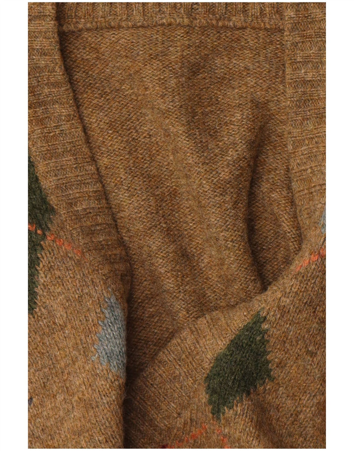 Винтажный мужской джемпер с v-образным вырезом, средний коричневый аргайл/ромб