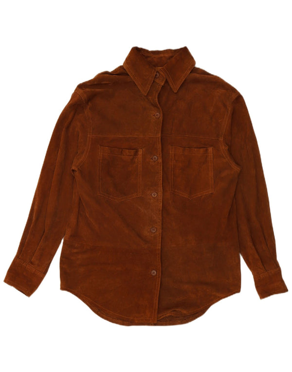 Женская замшевая рубашка VINTAGE UK 16, большая коричневая