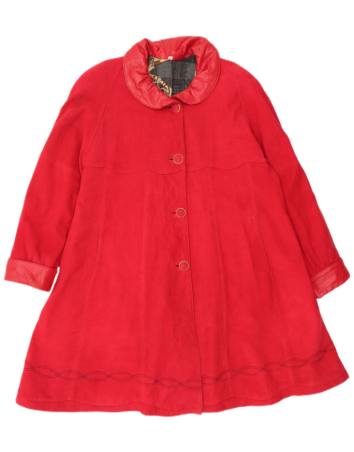 Винтажное женское замшевое пальто оверсайз UK 14, кожа среднего красного цвета