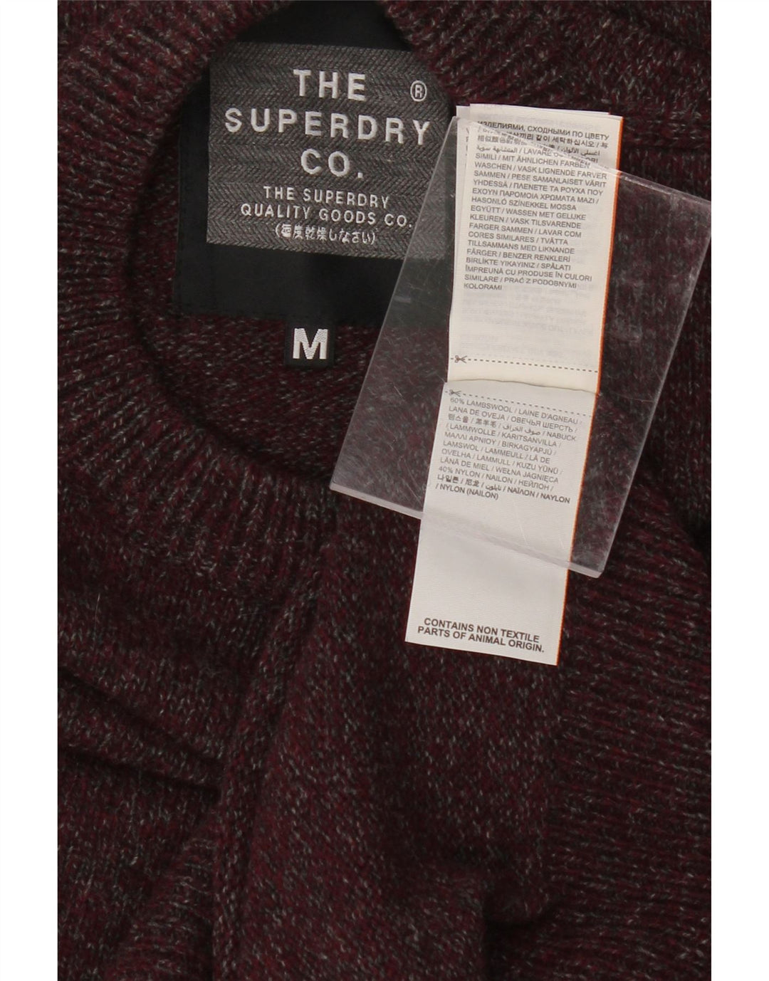 SUPERDRY Mens Crew Neck Jumper Sweater Medium Burgundy Flecked Lambswool