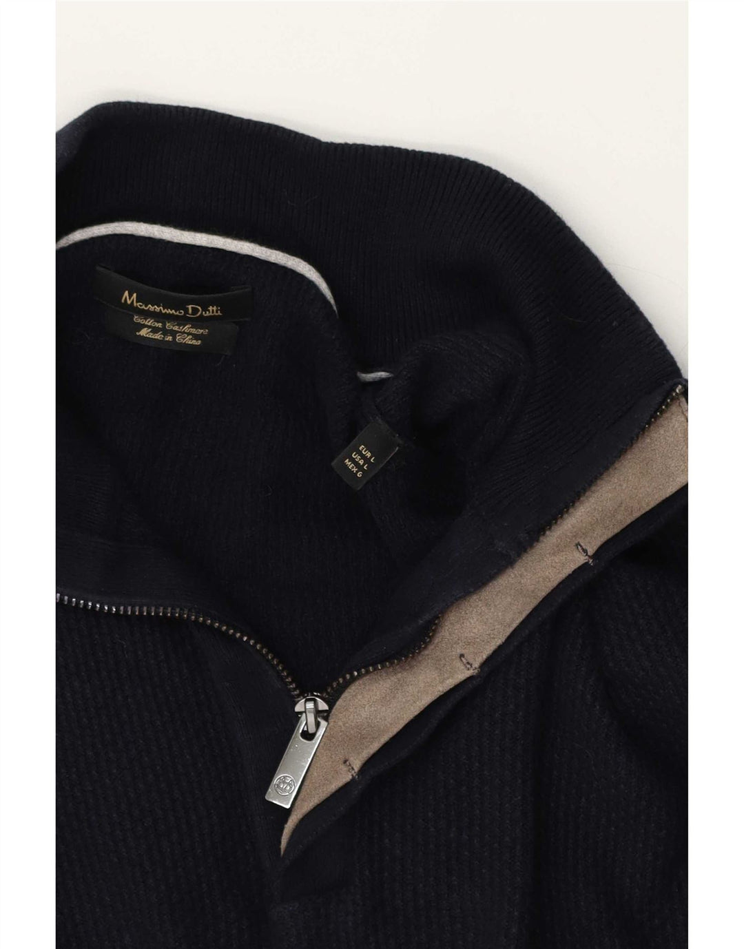 Мужской джемпер с воротником на молнии Massimo Dutti, большой темно-синий хлопковый свитер