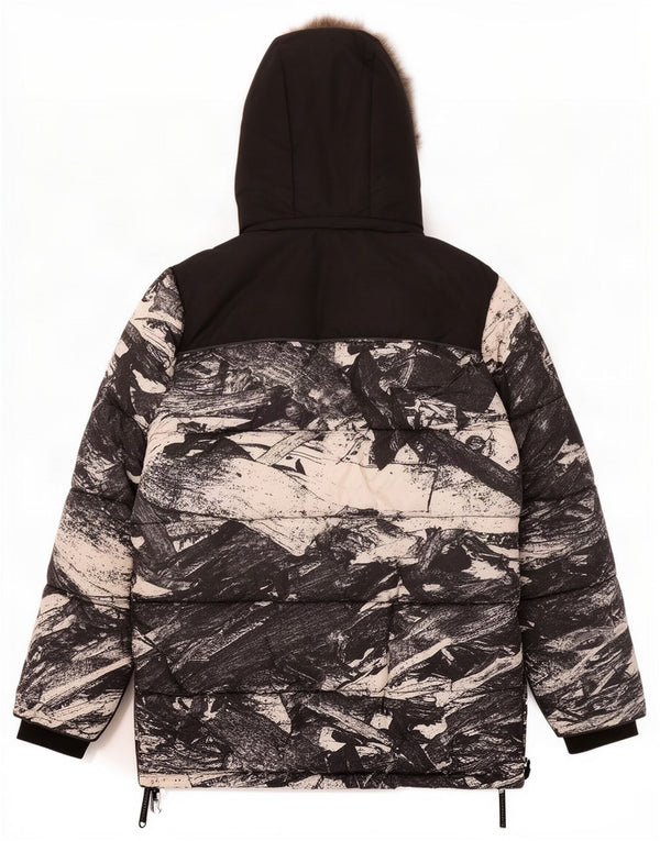 Мужская лыжная куртка Superdry с капюшоном UK 42 XL, черная, полиэстер с цветными блоками