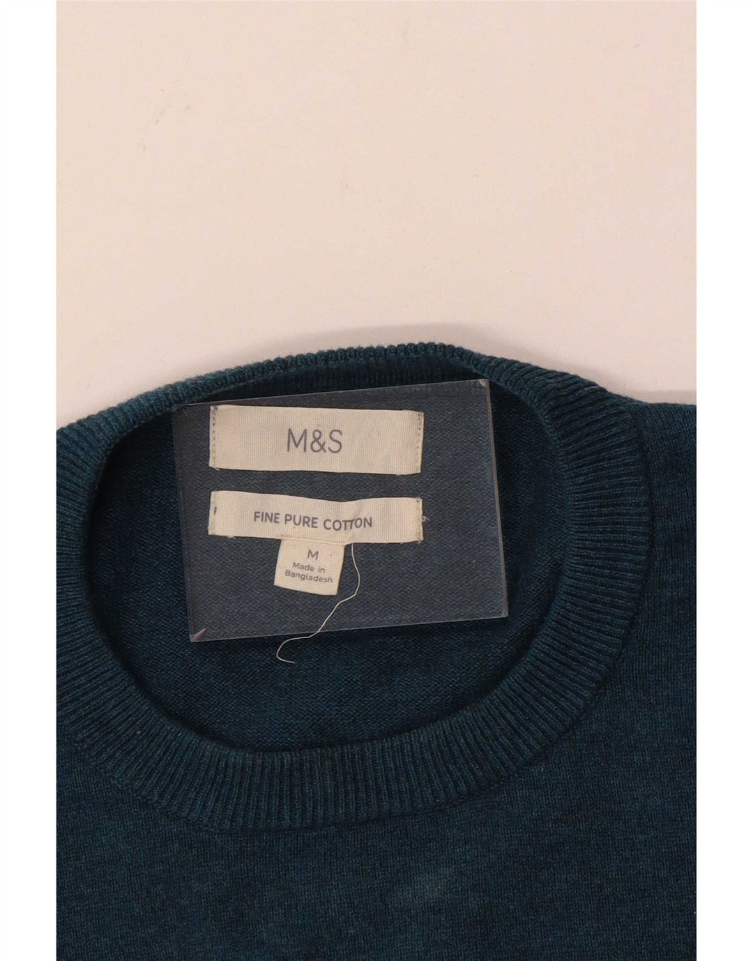 Мужской джемпер с круглым вырезом Marks & Spencer, средний синий хлопковый свитер