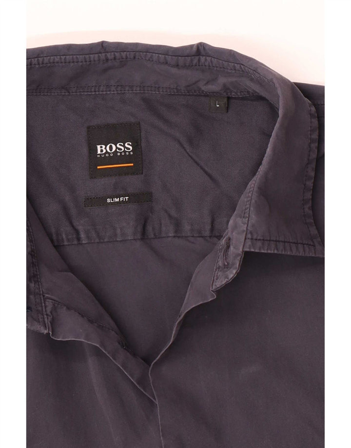 Мужская рубашка узкого кроя Hugo Boss, темно-синяя, большая