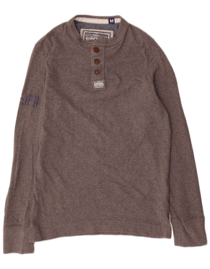 Мужской топ Superdry из хлопка с длинным рукавом среднего серого цвета