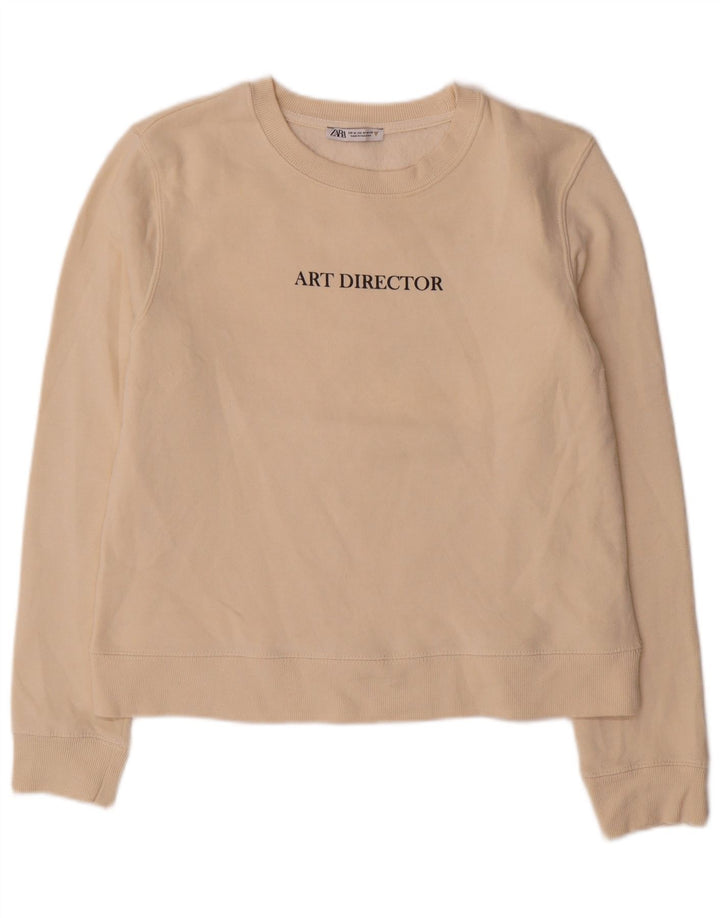Женский свитер Zara с рисунком, Великобритания 14, средний цвет, белый хлопок