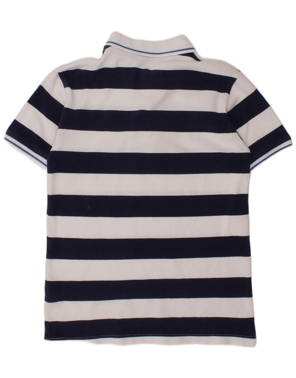 BENETTON Boys Polo Shirt 10-11 Years XL Navy Blue Striped Cotton