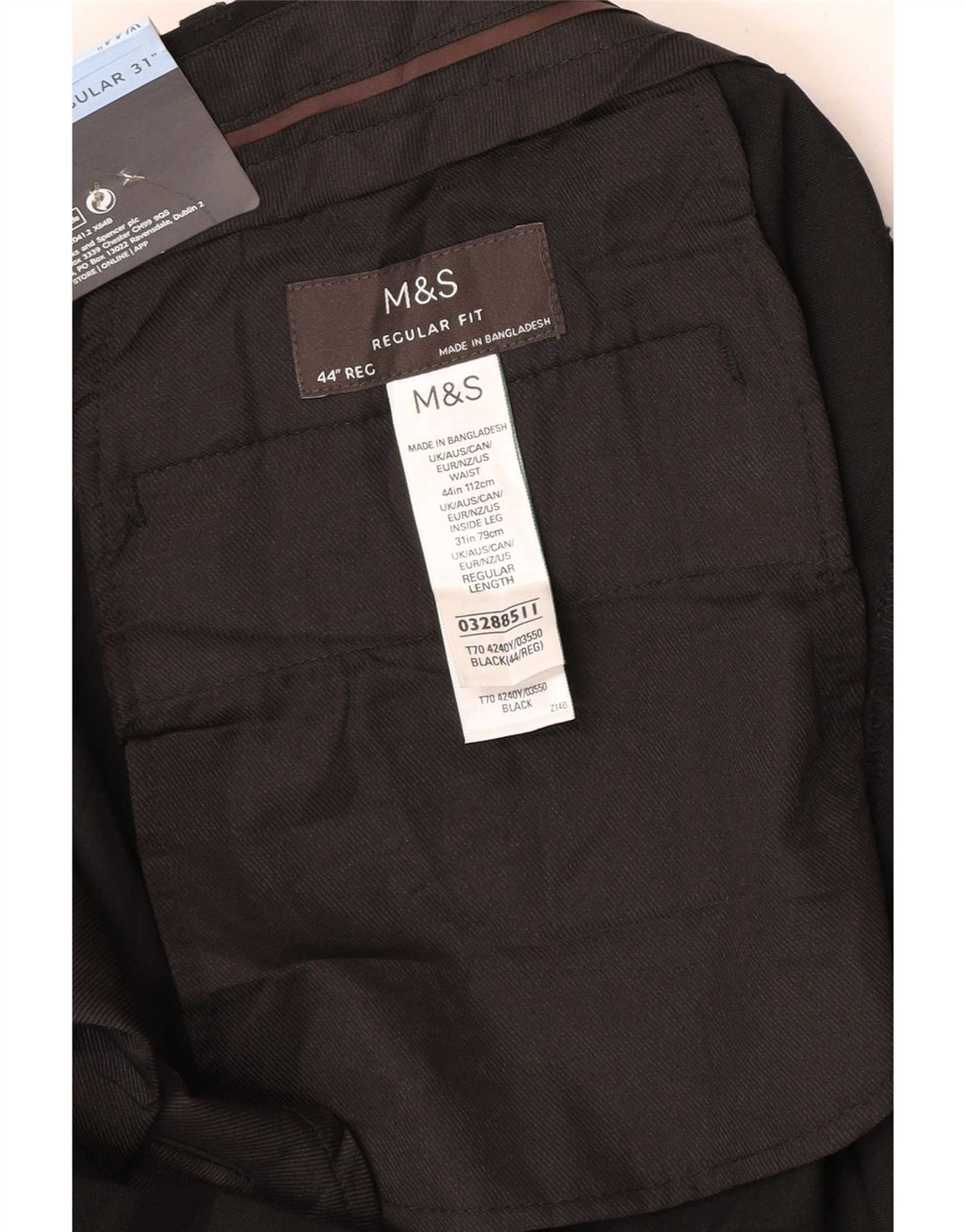 Мужские брюки-чиносы Marks & Spencer стандартного кроя W44 L31, черный полиэстер