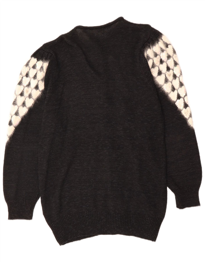 Винтажный женский кардиган-свитер EU 38, средний черный полиакриловое сердце