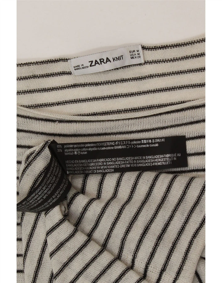 Женский топ оверсайз Zara с длинным рукавом UK 14, средний полиэстер в белую полоску