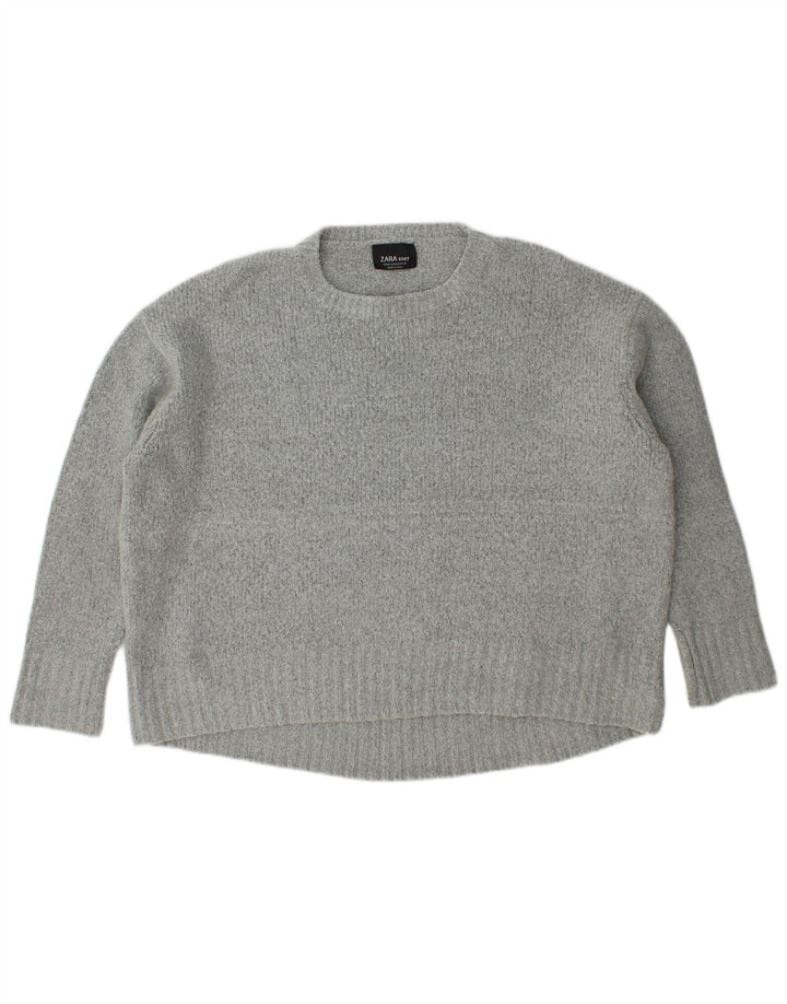 Женский свободный джемпер с круглым вырезом Zara UK 14, средний серый акрил