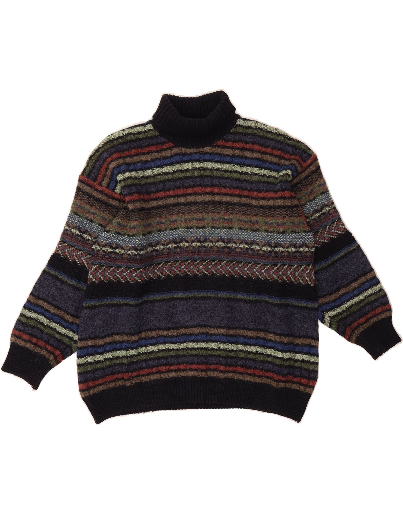 SETTEBELLO Mens Roll Neck Jumper Sweater Medium Navy Blue Striped Vintage Settebello and Second-Hand Settebello from Messina Hembry 