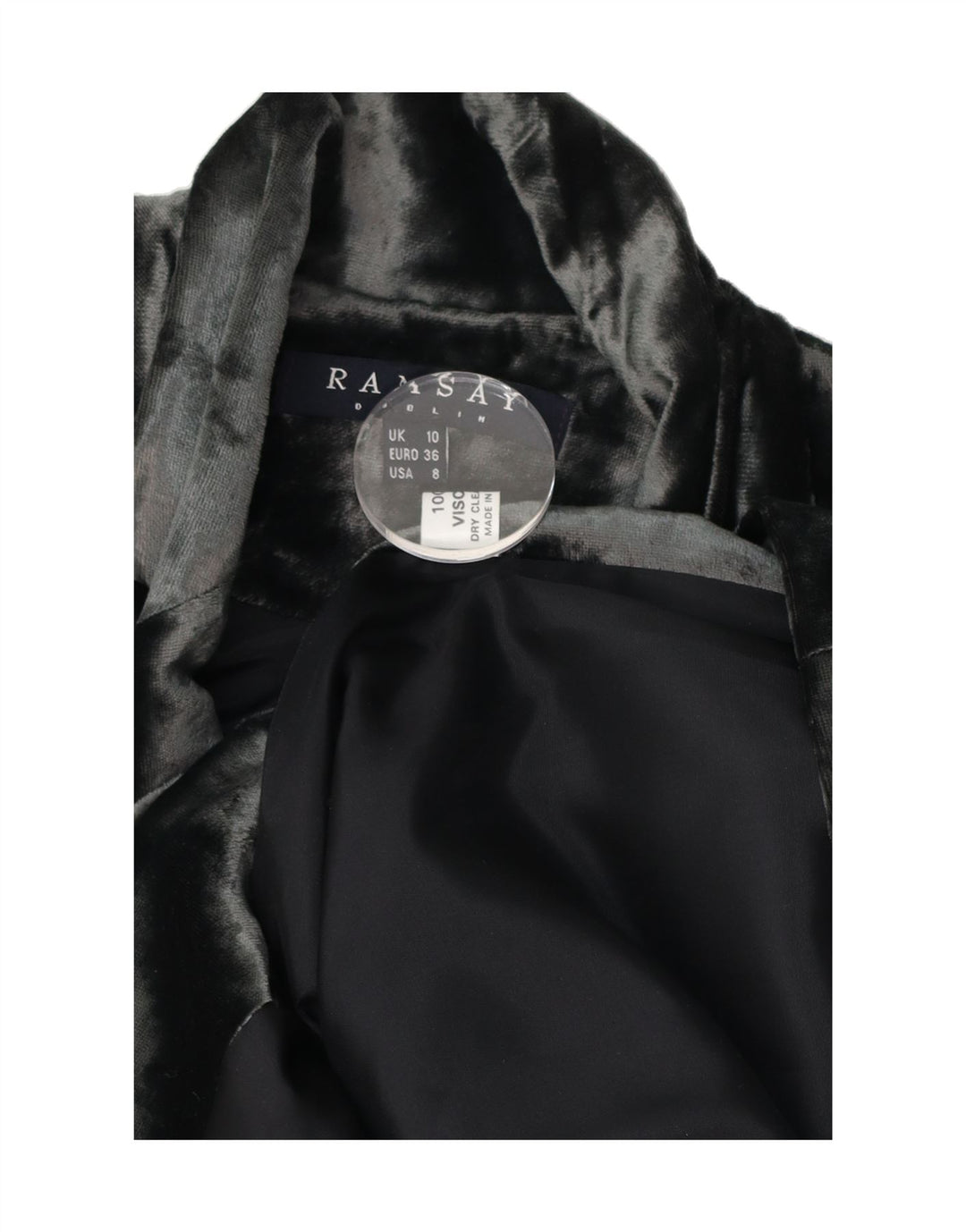RAMSAY Womens Velvet Overcoat UK 10 Small Black Viscose Vintage Ramsay and Second-Hand Ramsay from Messina Hembry 