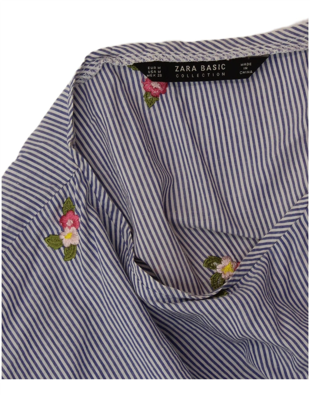 Женская укороченная блузка ZARA UK 14, средний синий в тонкую полоску