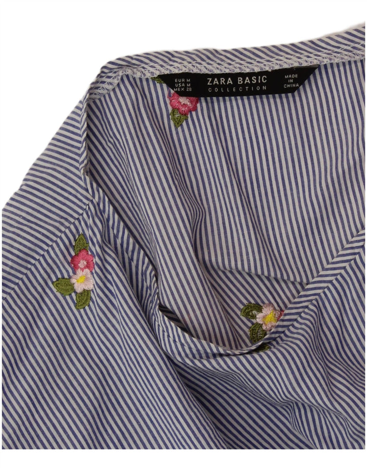 Женская укороченная блузка ZARA UK 14, средний синий в тонкую полоску