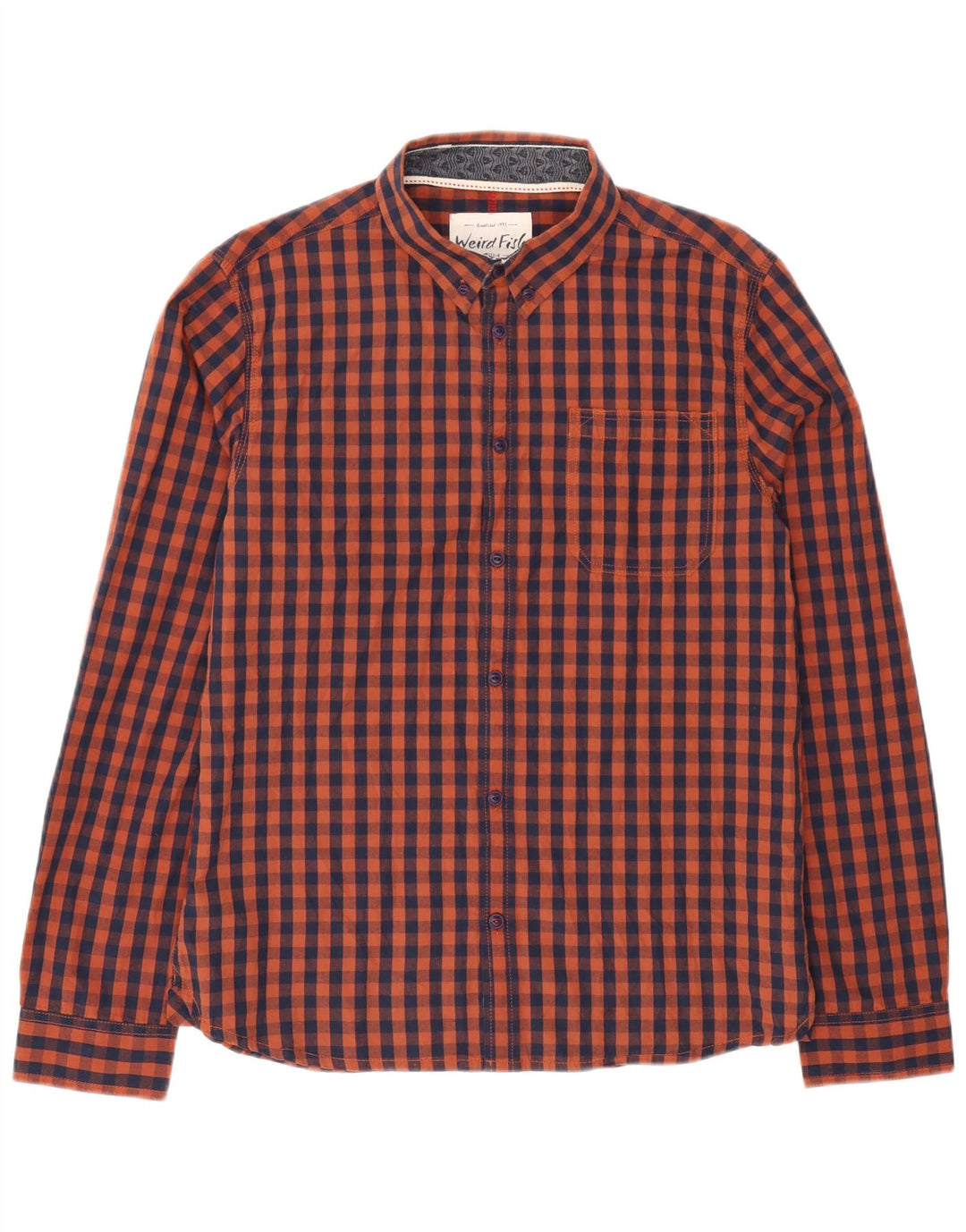 Мужская рубашка Weird Fish среднего коричневого цвета в мелкую клетку из хлопка
