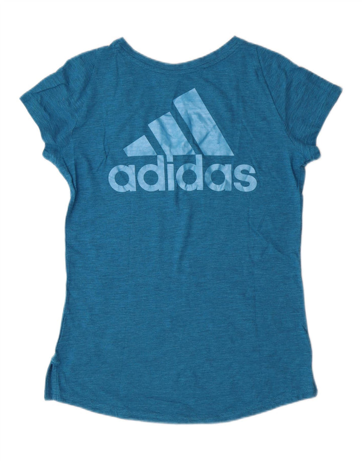ADIDAS Womens Graphic T-Shirt Top UK 12/14 Medium Blue Vintage Adidas and Second-Hand Adidas from Messina Hembry 