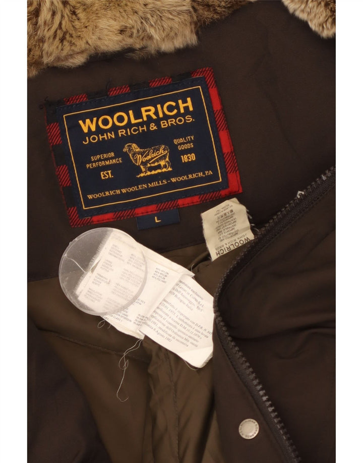 Женская стеганая куртка Woolrich с капюшоном UK 16, большой размер, цвет хаки, хлопок