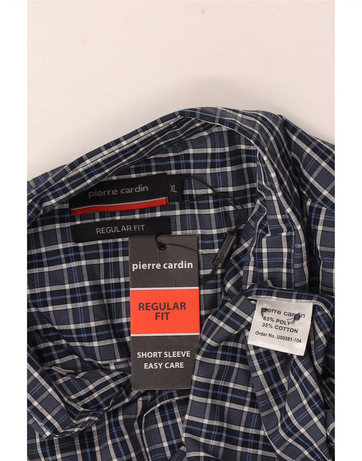 Мужская рубашка стандартного кроя с коротким рукавом Pierre Cardin XL, синяя клетка из полиэстера