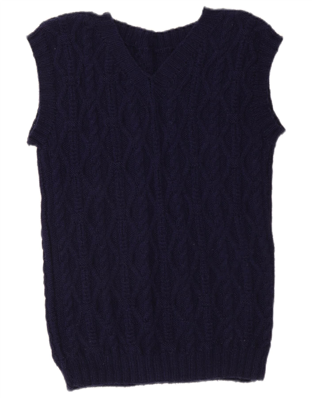 Винтажный женский джемпер с короткими рукавами и v-образным вырезом, Великобритания 12, средний темно-синий