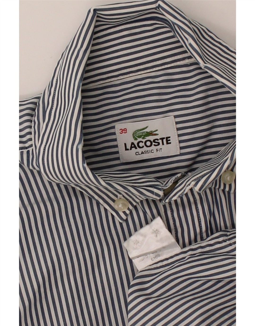LACOSTE Mens Classic Fit Shirt Size 39 Medium Grey Striped Cotton Vintage Lacoste and Second-Hand Lacoste from Messina Hembry 
