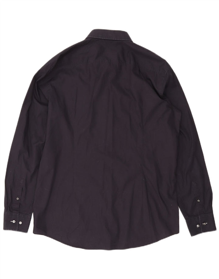 Мужская рубашка приталенного кроя HUGO BOSS, размер 44, 17, 1/2 XL, темно-синяя, хлопок