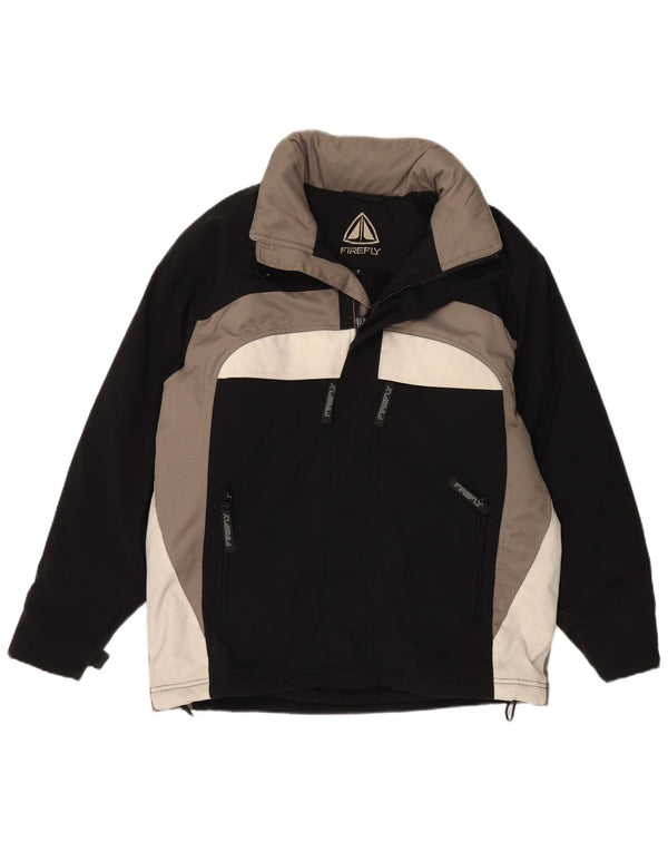 Мужская ветровка VINTAGE с капюшоном, Великобритания 36, маленькая, черная, нейлон с цветными блоками