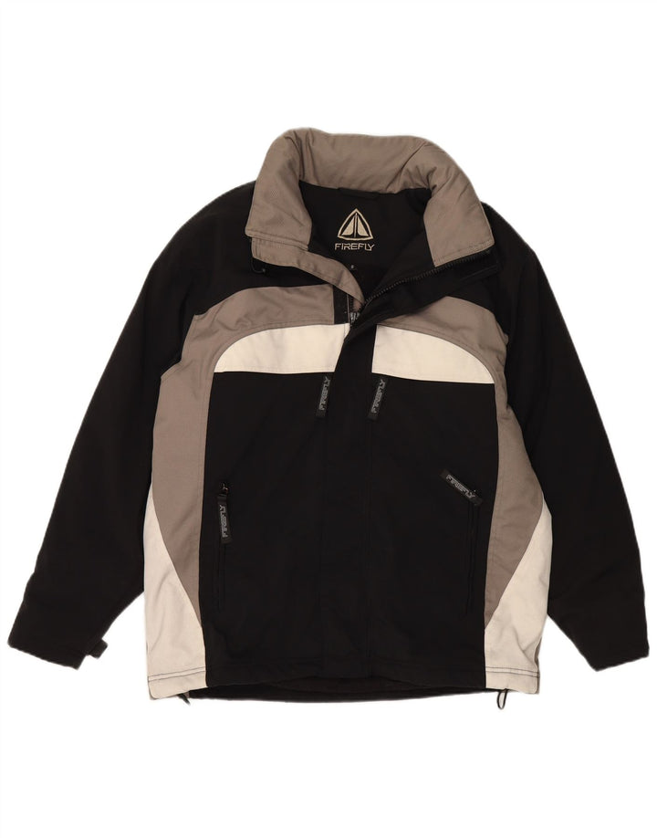 Мужская ветровка VINTAGE с капюшоном, Великобритания 36, маленькая, черная, нейлон с цветными блоками