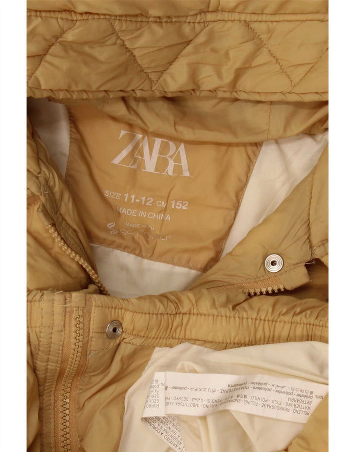 Стеганая куртка с капюшоном Zara для девочек 11–12 лет, желтый полиамид