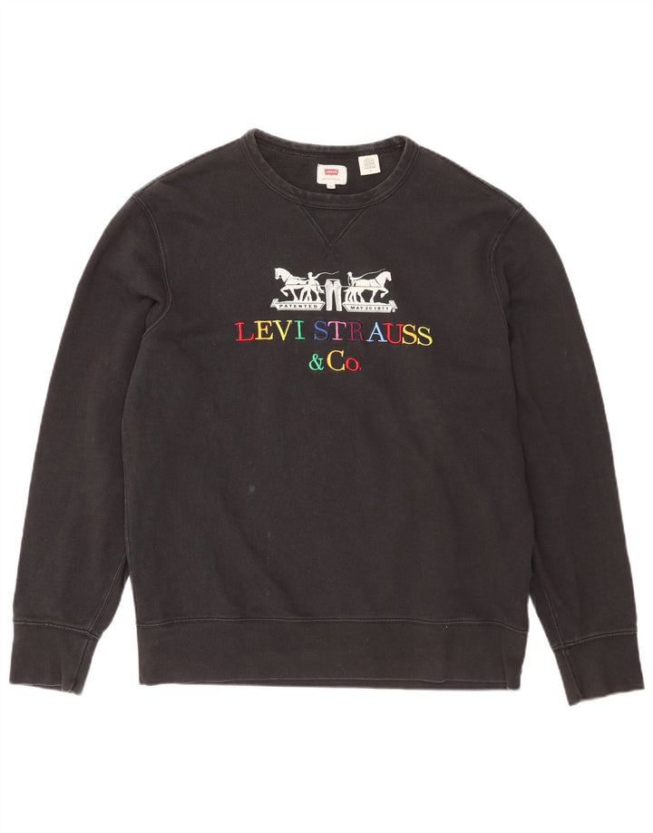 Мужской свитшот с рисунком Levi's, хлопковый джемпер среднего размера, черный