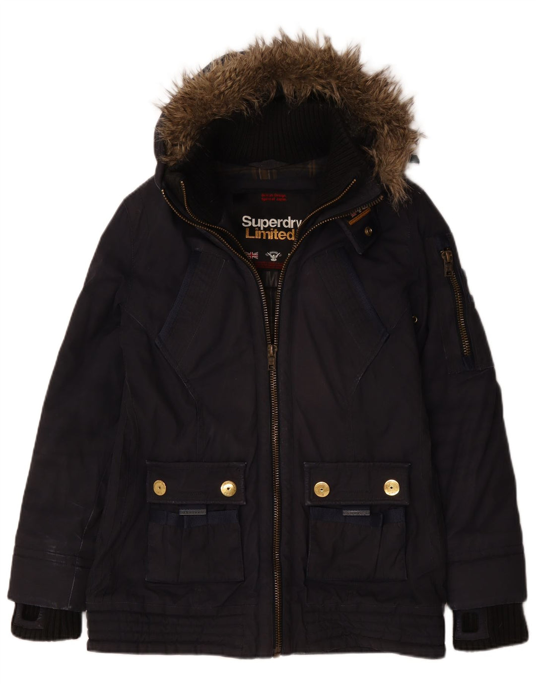 Женская ветровка Superdry с капюшоном UK 14, средний темно-синий хлопок