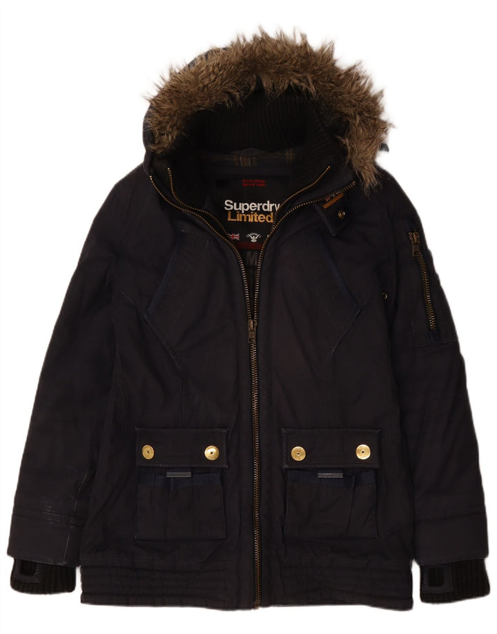 Женская ветровка Superdry с капюшоном UK 14, средний темно-синий хлопок