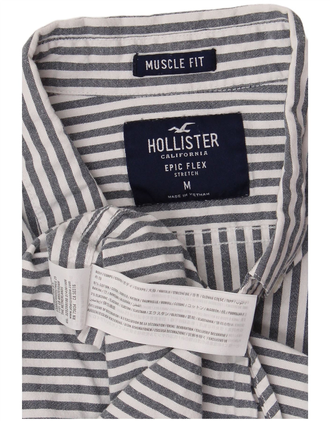 Мужская рубашка HOLLISTER, хлопковая полоска серого цвета среднего размера