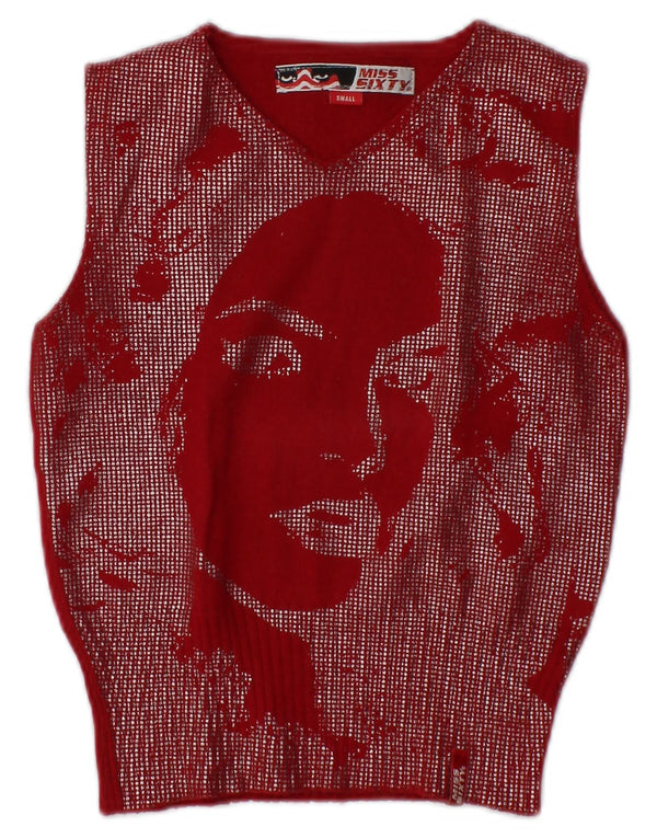 Женская укороченная майка с графическим рисунком MISS SIXTY, Великобритания, 8, маленькая, красная шерсть