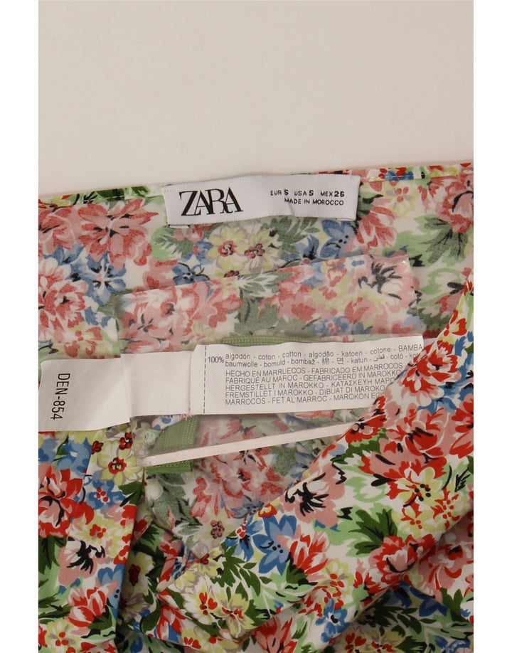 Женский топ на одно плечо ZARA UK 8, маленький разноцветный хлопок с цветочным принтом