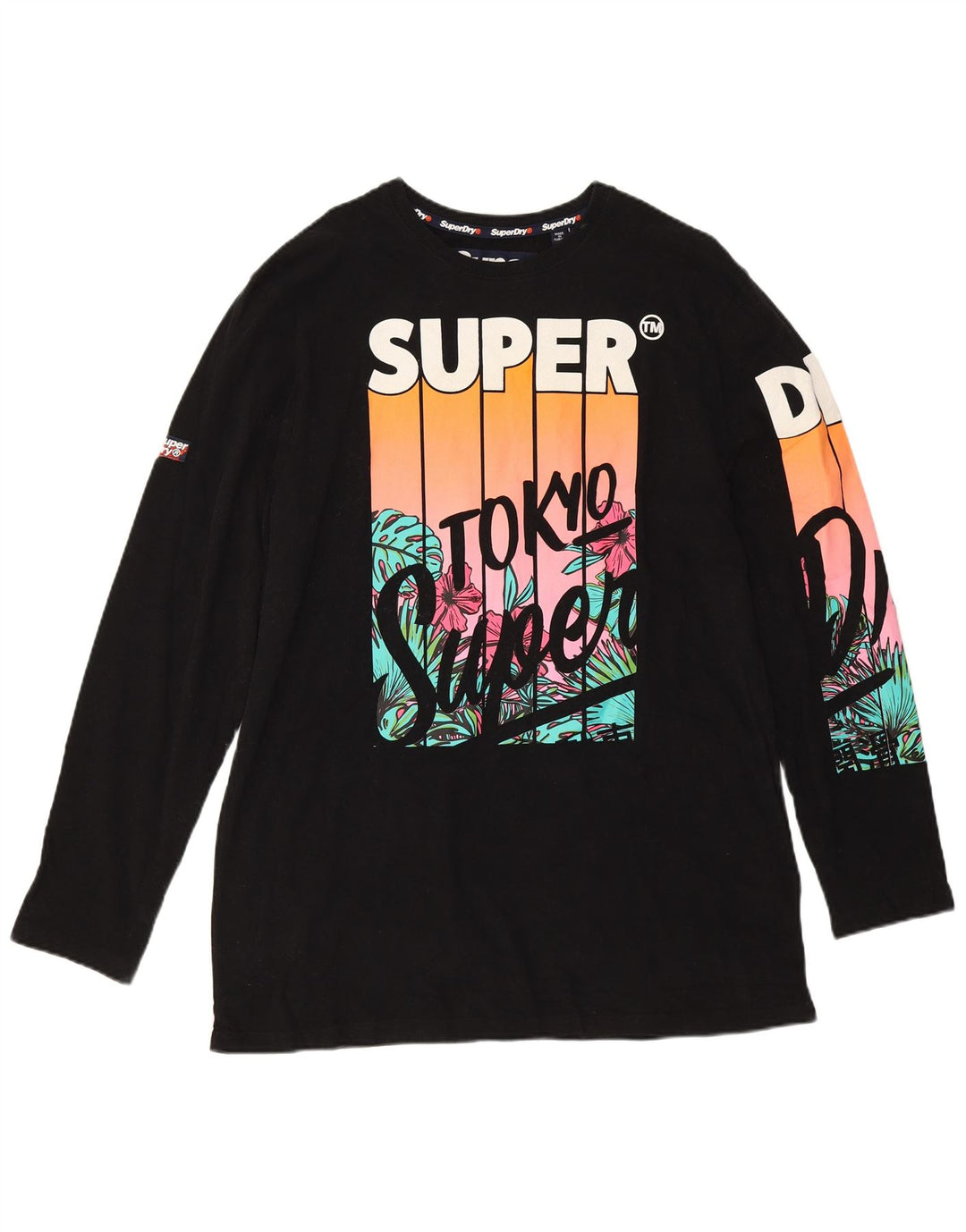 Женский топ с рисунком Superdry с длинным рукавом UK 18 XL, черный хлопок