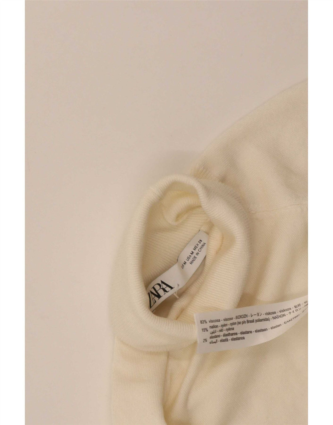 Женский джемпер с коротким рукавом Zara с высоким воротником, Великобритания 12, средний белый
