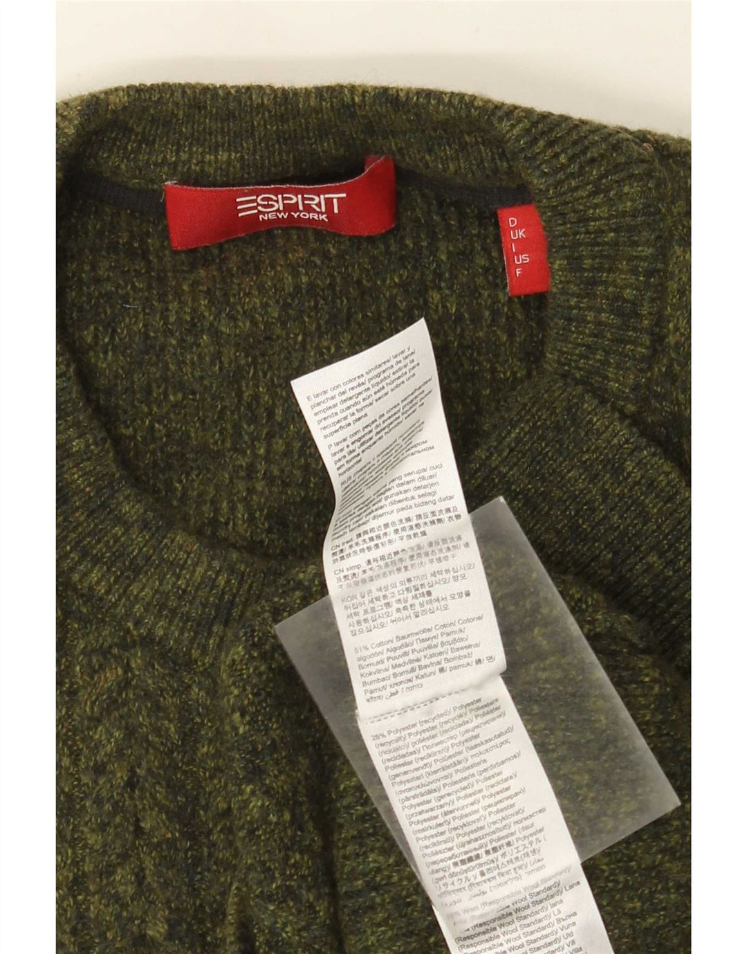 Мужской джемпер Esprit с круглым вырезом, хлопковый свитер среднего цвета хаки