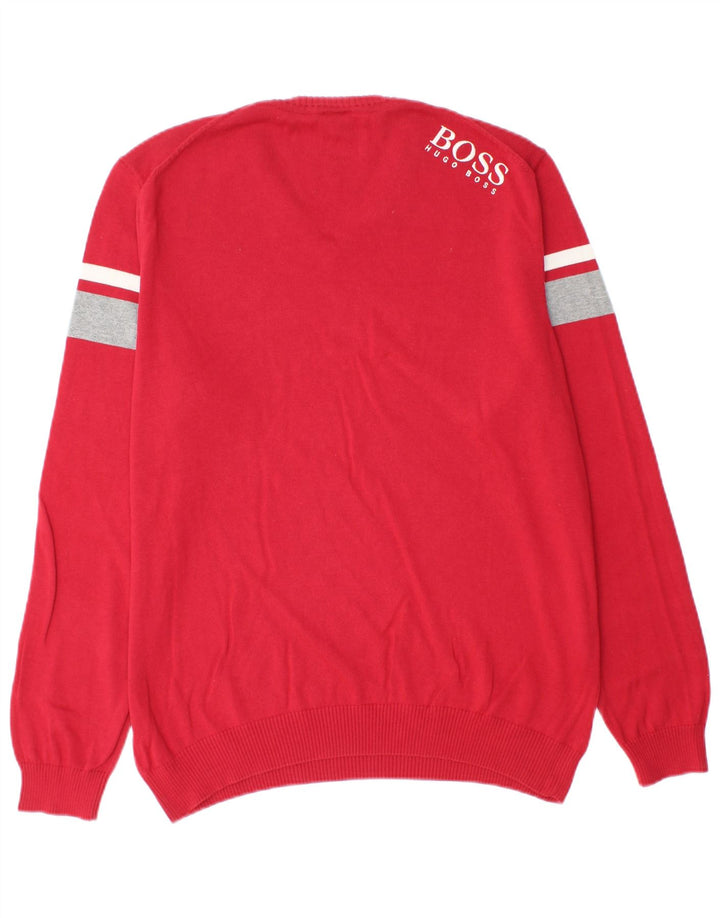 Мужской джемпер с V-образным вырезом и рисунком HUGO BOSS, большой красный, цветных блоков