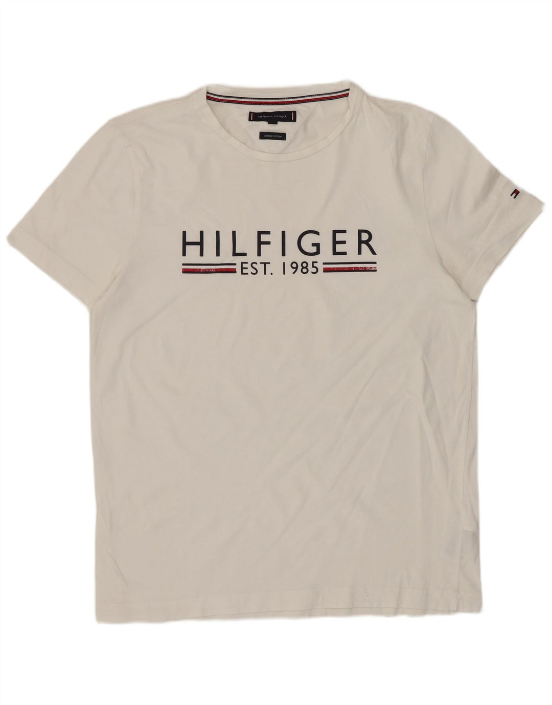 TOMMY HILFIGER Мужская футболка с рисунком Топ среднего размера, белый хлопок