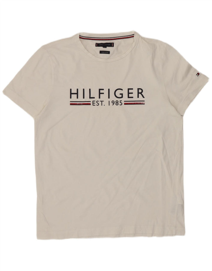 TOMMY HILFIGER Мужская футболка с рисунком Топ среднего размера, белый хлопок