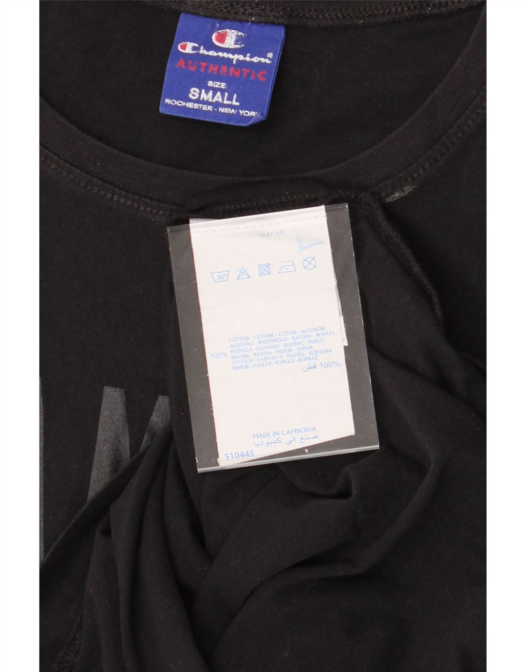 CHAMPION Mens Graphic T-Shirt Top Small Black Cotton Vintage Champion and Second-Hand Champion from Messina Hembry 