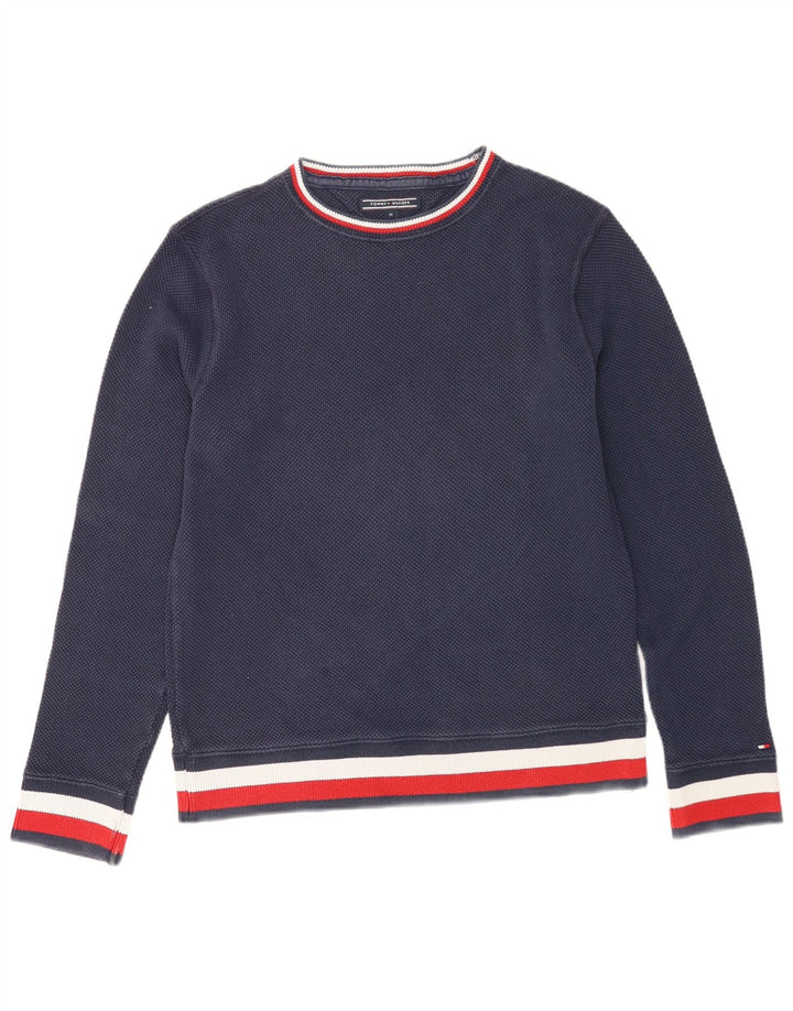 Мужской джемпер с вырезом лодочкой Tommy Hilfiger, средний темно-синий хлопковый свитер